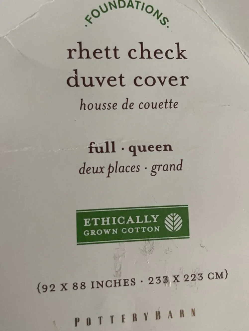 NWT Pottery Barn Rhett Check Duvet Cover in blue - Full/Queen